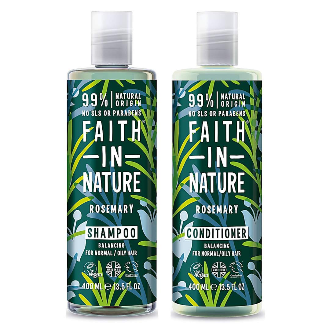 Faith In Nature Shampoo 400ml & Conditioner 400ml Duo | Vegan | Cruelty Free | 99% Natural Fragrance | Free From SLS or Parabens (Rosemary)