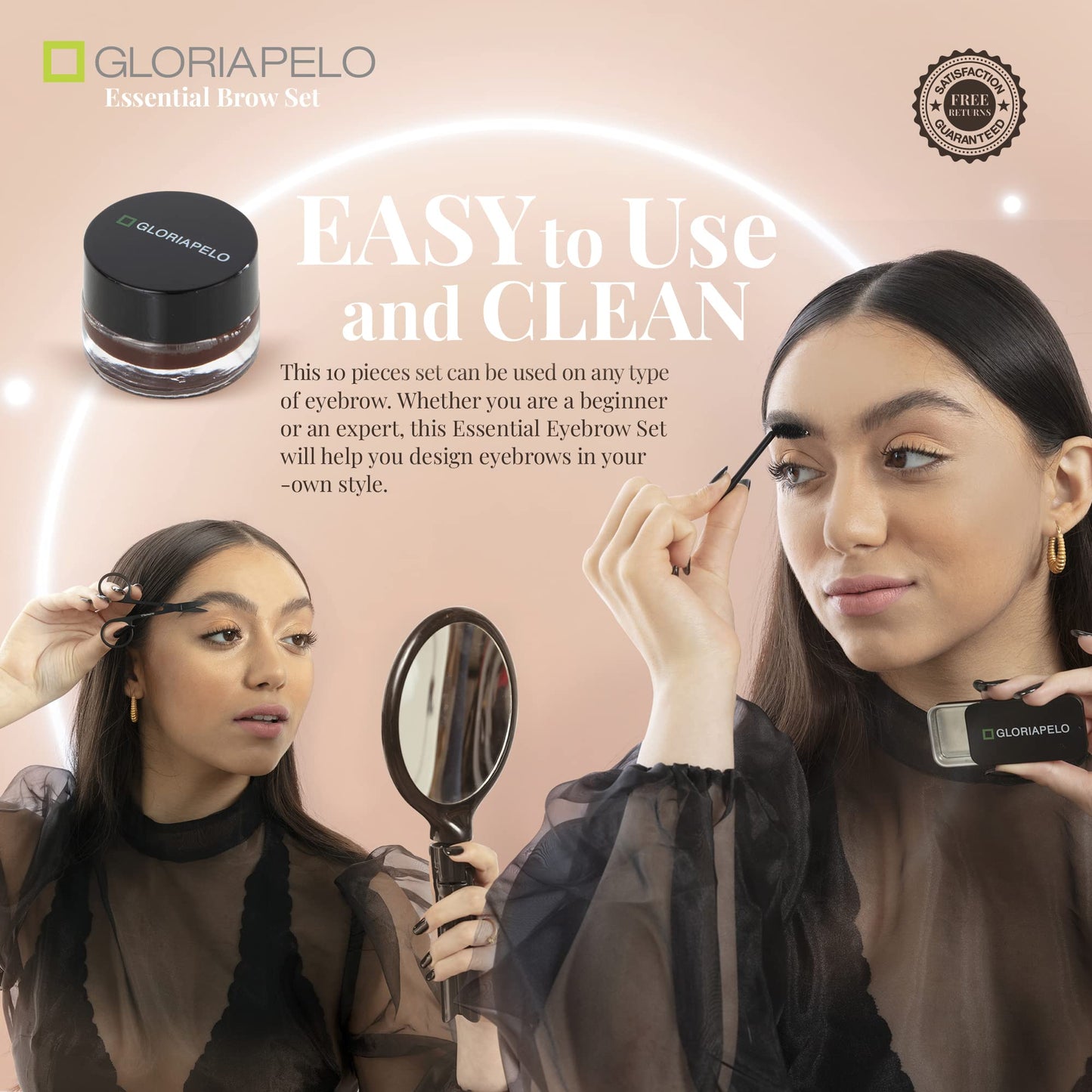 GLORIAPELO Eyebrow Brush Set - Premium Make-up Brush Kit - 10pcs Eyebrow Brush Makeup - Professional Make-up Brush Set - Eyebrow Makeup Gel - Eyebrow