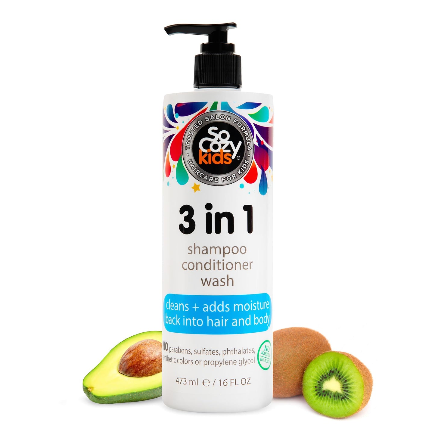 SoCozy 3 in 1 Kids Shampoo + Conditioner + Body Wash (16 Fl Oz) Gentle, Hydrating Hair & Body Cleanser with Keratin, Vitamin B5, & Kiwi Extract Beauty and Personal Care SO COZY Default Title