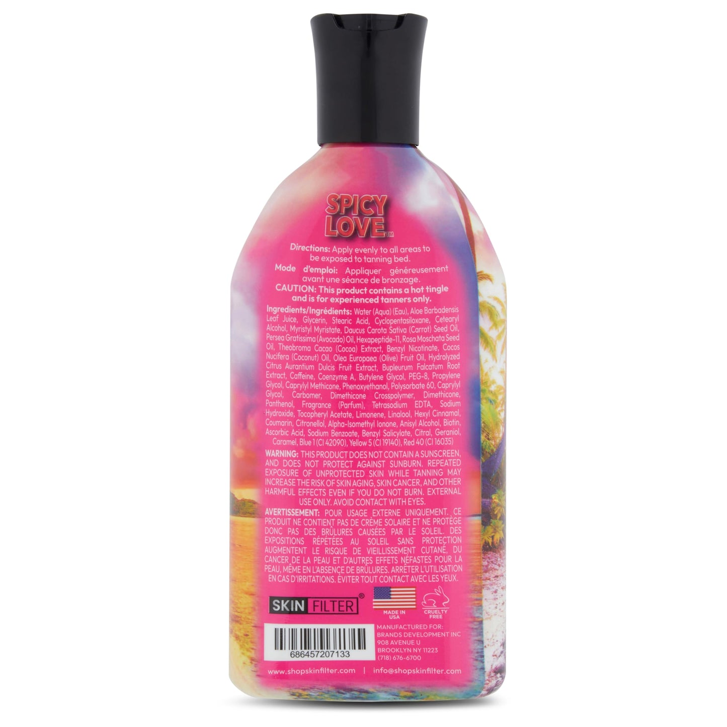 Skin Filter Spicy Love Tanning Lotion - 10,000X Crazy Dark Tanning Lotion - Tanner with Anti-Orange Technology and Tattoo Protection - Black Body