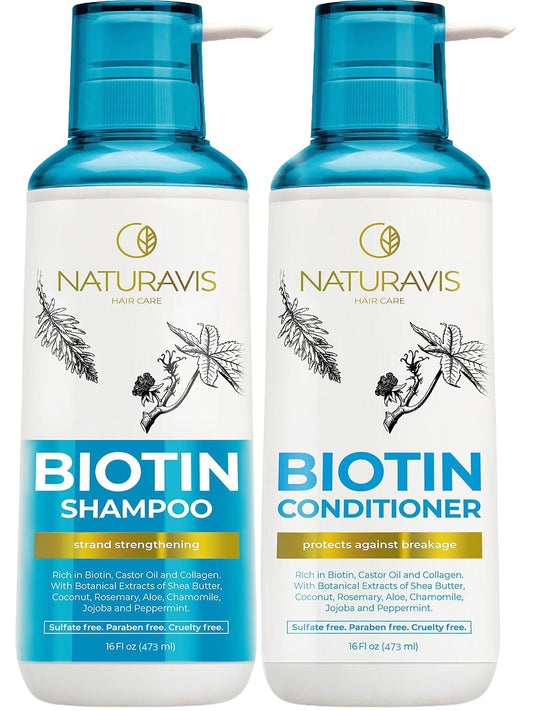 Biotin Shampoo and Conditioner Set with Castor Oil - Sulfate Free Formula to Boost Volume for Thinning Hair - Thickening Ingredients for Men and Women