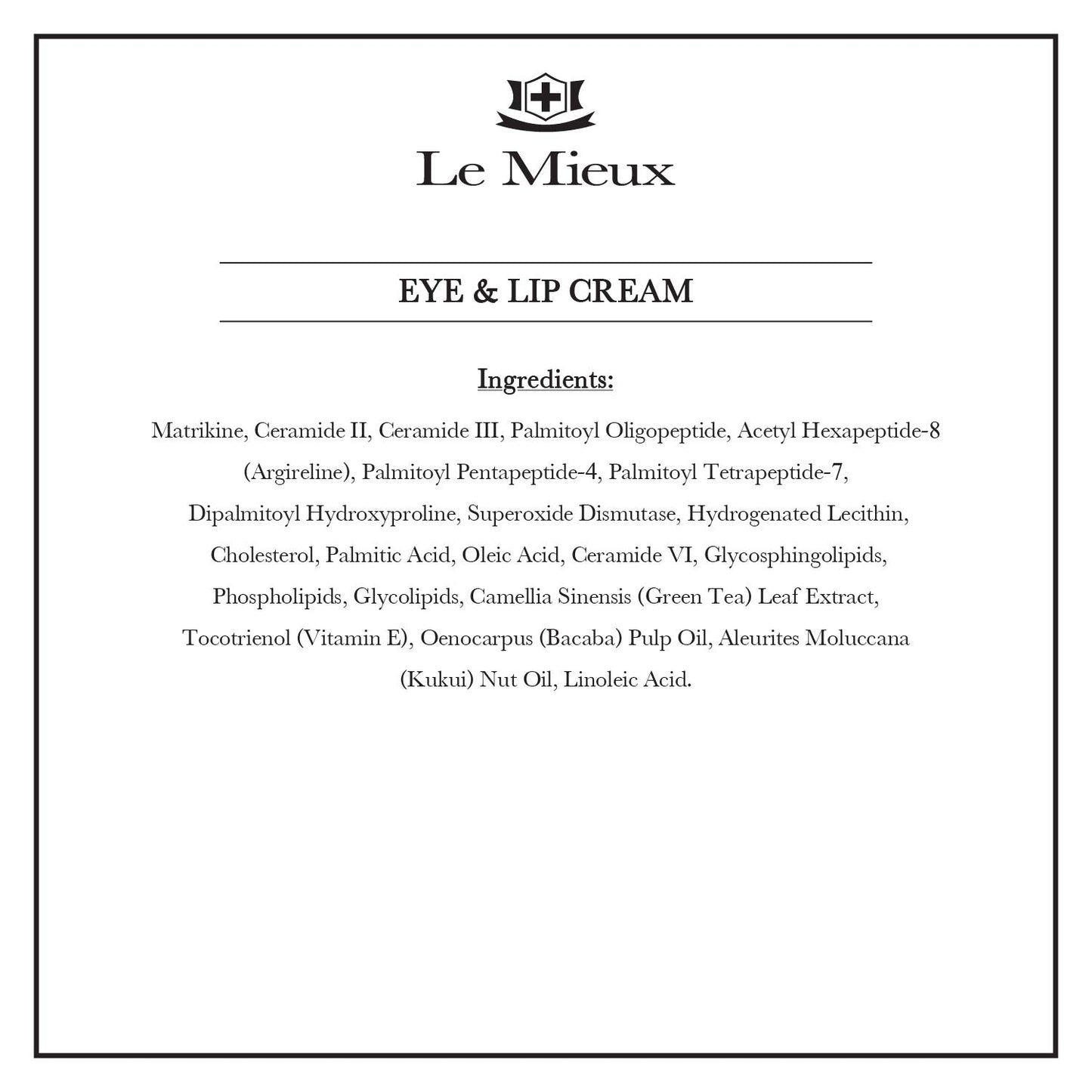 Le Mieux Eye & Lip Cream - Anti Aging Eye and Lip Moisturizer, Peptide-Infused Treatment for Visible Wrinkles & Fine Lines with Kukui Nut Oil