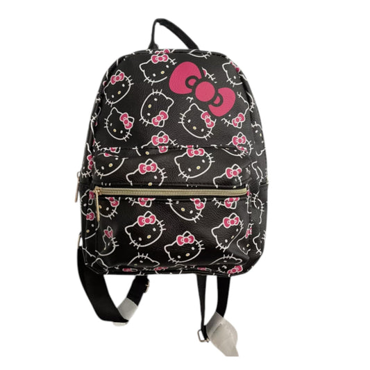 Fast Forward Hello Kitty Black Pink Bow All Over Print Leather Backpack 16in