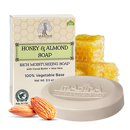 Madina Honey & Almond Soap Bar - Moisturizing, Nourishing, Sweet Almond Oil, Honey, Cocoa Butter, Aloe Vera, 100% Vegetable-Based, Halal Certified, 6 Beauty & Personal Care Madina