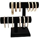 FindingKing 2 Tier Black Velvet T-Bar Bracelet Watch Jewelry Stand Display