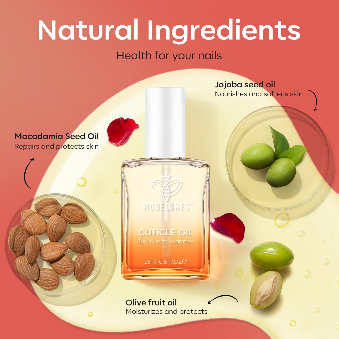 modelones Nail Strengthener Cuticle Oil for Nails Rose Nail Oil for Growth and Strength Nail Growth Oil Cuticle Care Quick Dry Nail Care Moisturize Beauty and Personal Care modelones