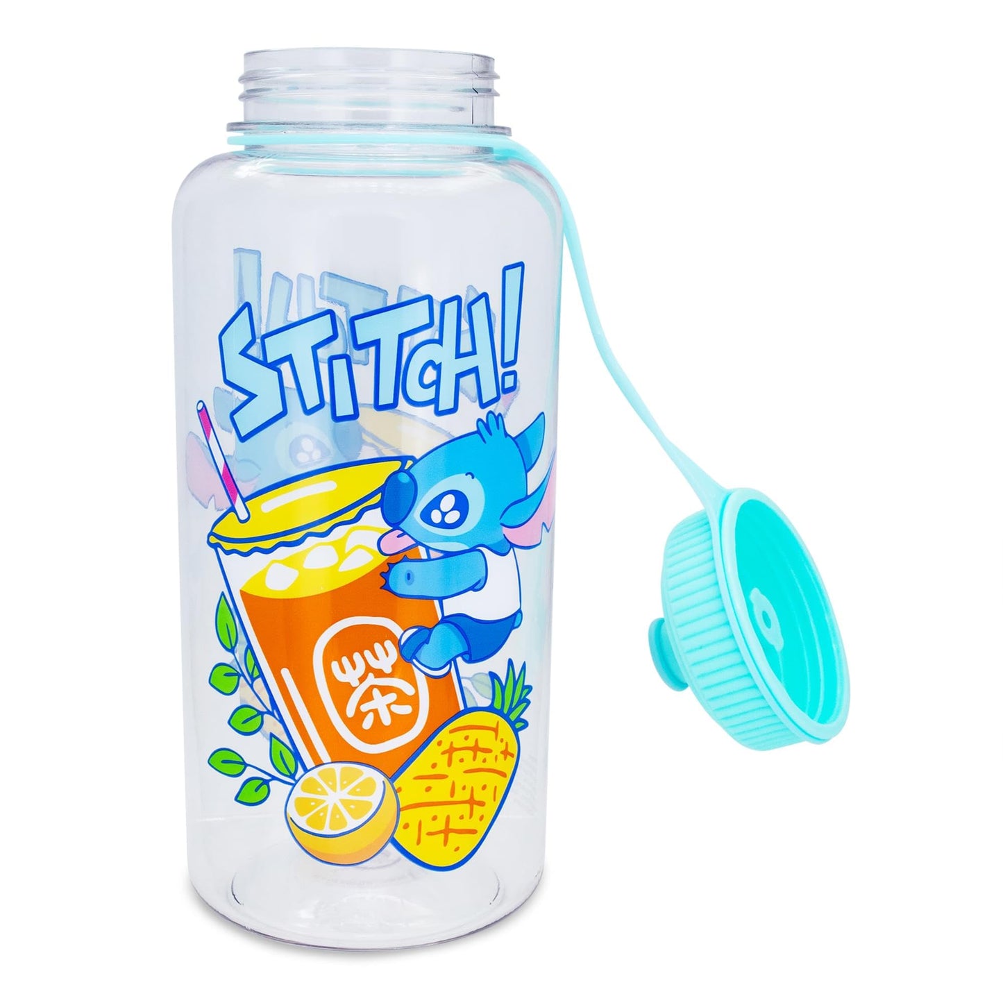 Disney Lilo & Stitch Bubble Tea Plastic Water Bottle With Leak-Resistant Sports Cap Lid | Holds 34 Ounces