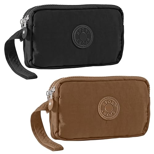 D-FLIFE Large Capacity Wristlet Wallet - Women 3 Layers Zipper Oxford Cloth Waterproof Handbag Purse (black+khaki)
