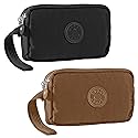 D-FLIFE Large Capacity Wristlet Wallet - Women 3 Layers Zipper Oxford Cloth Waterproof Handbag Purse (black+khaki)