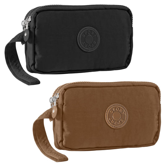 D-FLIFE Large Capacity Wristlet Wallet - Women 3 Layers Zipper Oxford Cloth Waterproof Handbag Purse (black+khaki)