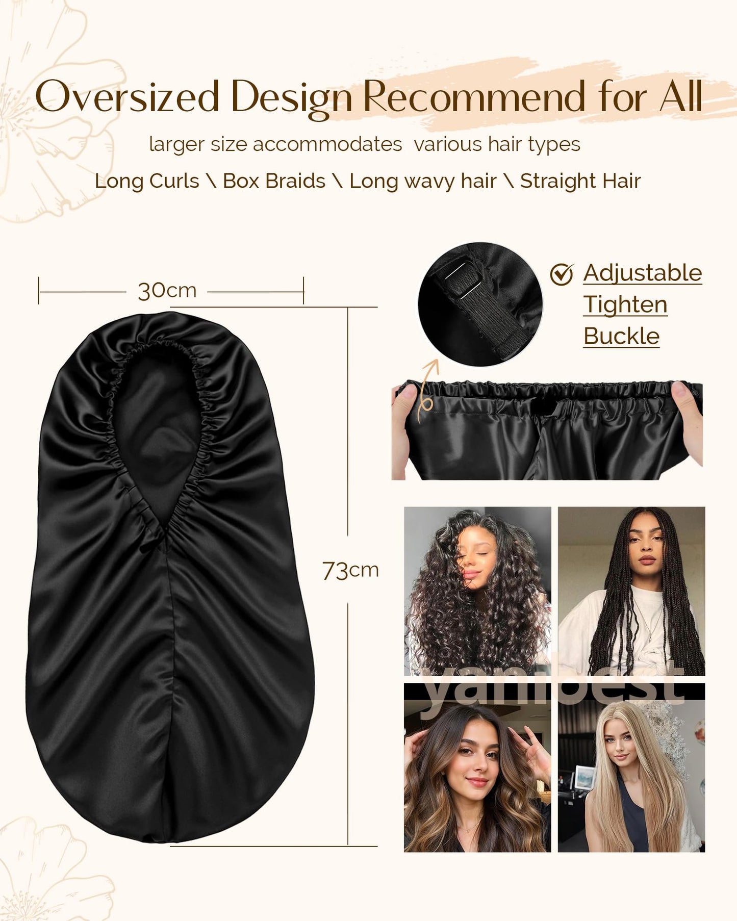 YANIBEST Long Bonnet Braid Bonnet for Sleeping Adjustable Satin Silk Bonnet for Braids Sleep Bonnet for Women Locs Beauty and Personal Care YANIBEST