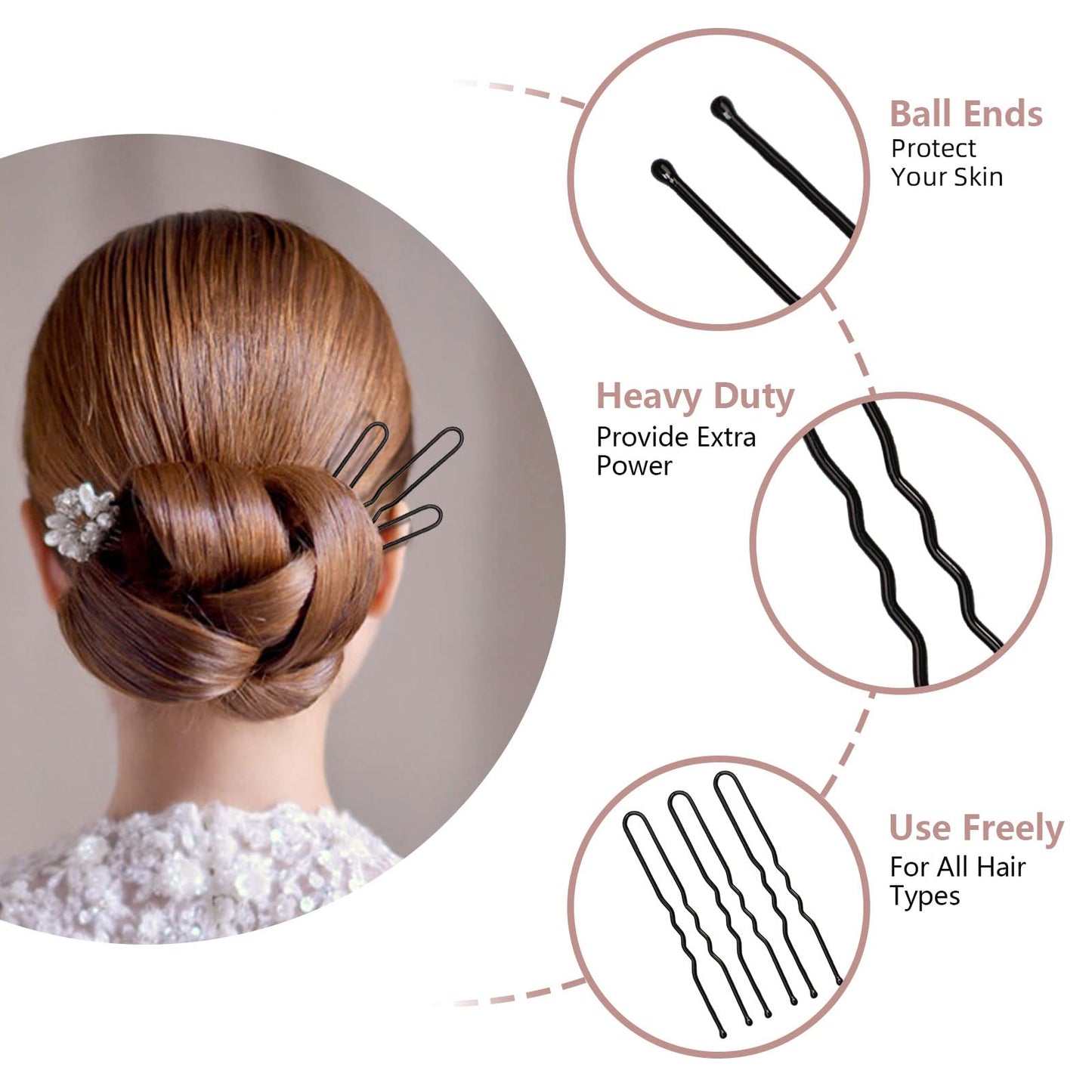U Shaped Hair Pins for Buns, 100 PCS 2.8" Hair Pins for Women Hair Styling with Thick Hair Beauty and Personal Care Wenobby
