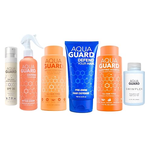 AQUA GUARD Swim Hair Rescue Bundle | Pre-Swim Protection & Post-Swim Repair Kit | Includes Hair Defense, Shampoo, Conditioner, Detangler, Hair Mask