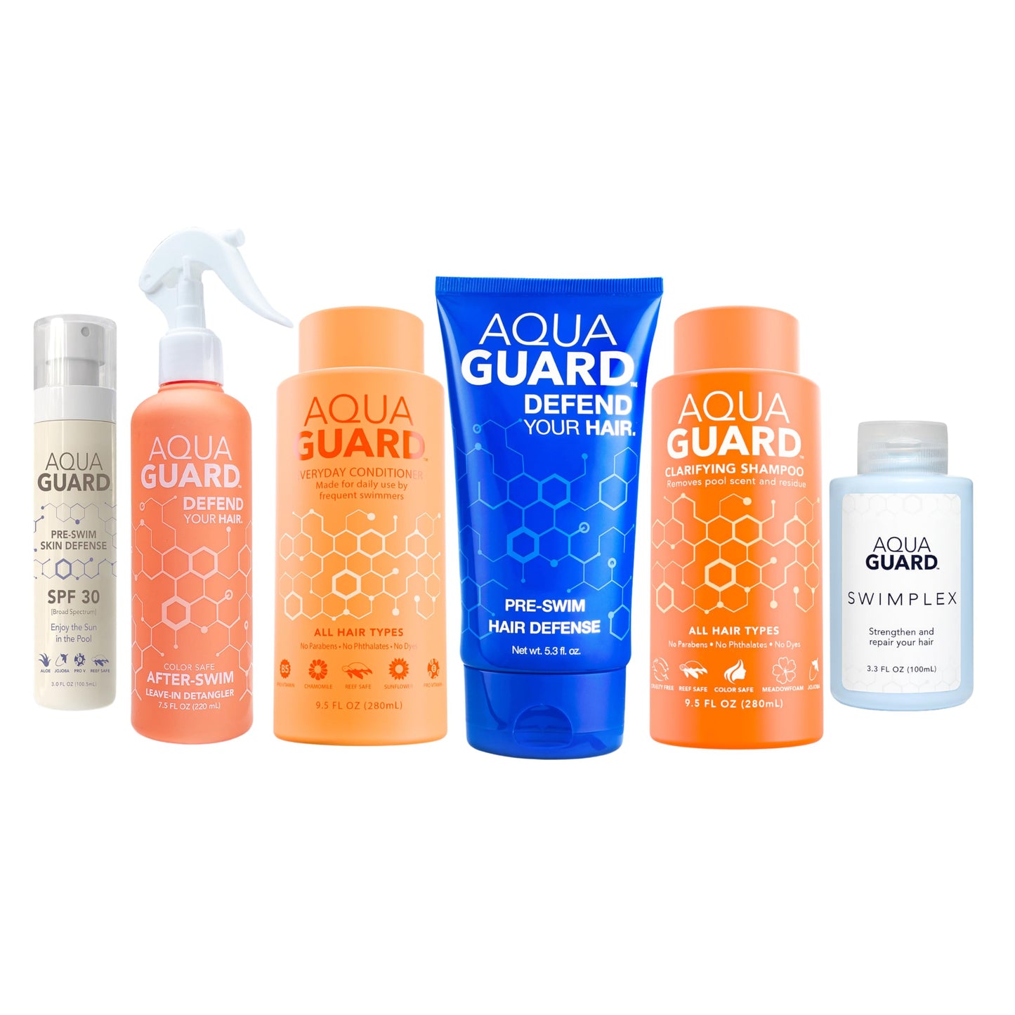 AQUA GUARD Swim Hair Rescue Bundle | Pre-Swim Protection & Post-Swim Repair Kit | Includes Hair Defense, Shampoo, Conditioner, Detangler, Hair Mask