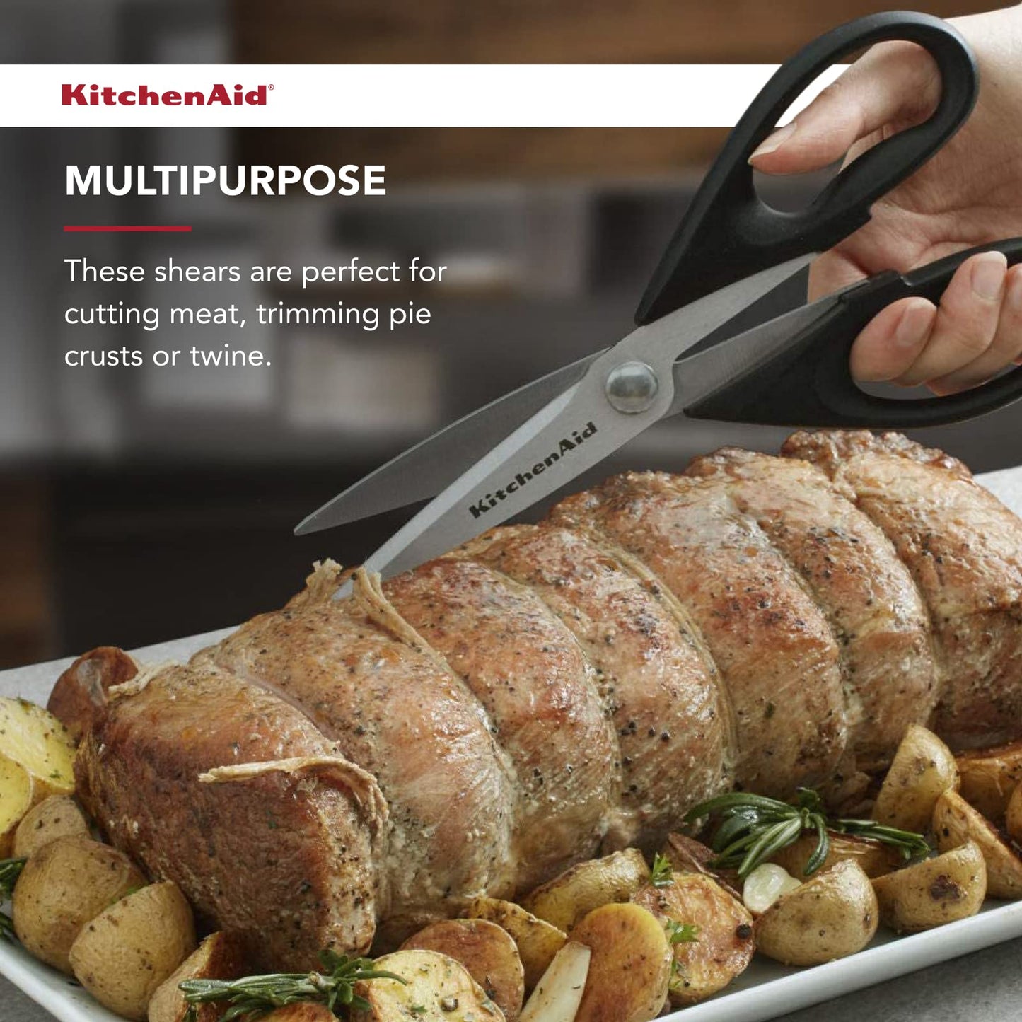 KitchenAid All-Purpose Kitchen Shears with Protective Sheath, Stainless Steel, Soft Grip Handle, Dishwasher Safe, 8.72", Black