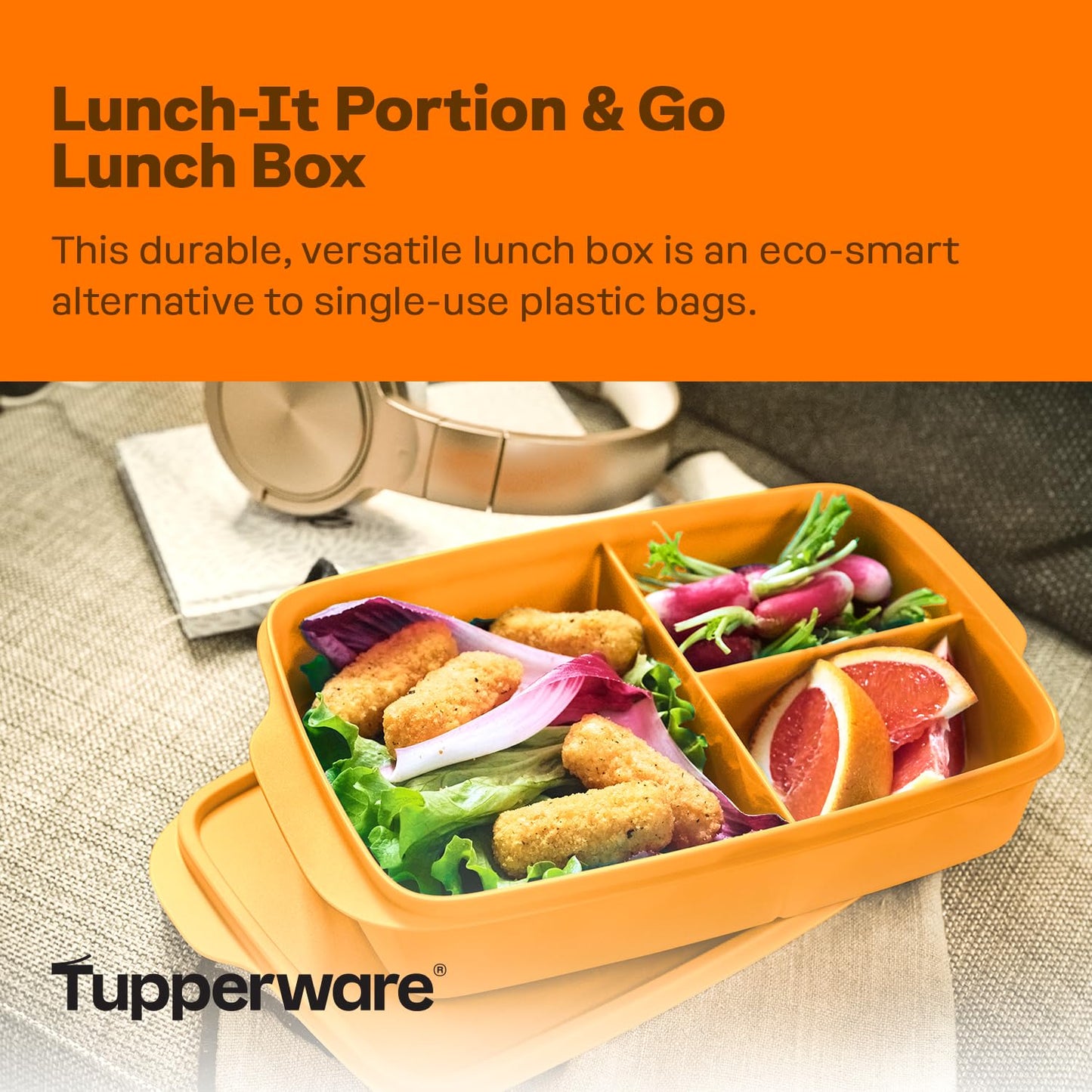 Tupperware Lunch-It Portion & Go Lunch Box Food Storage Container, Dishwasher Safe and BPA Free (4 Cups/1L)