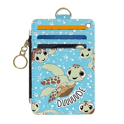 datoucat slim wallet credit card holder, sea turtles, rfid women cute small front pocket with zipper, pu leather thin travel blocking case id…