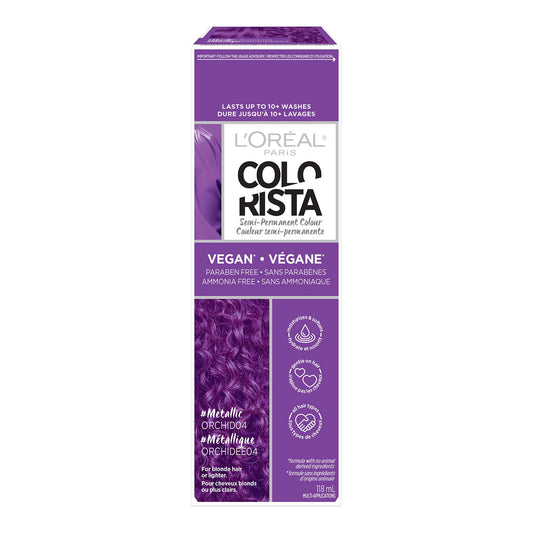L'Oreal Paris Colorista Metallic Semi Permanent Hair Color for Bleached or Blonde Hair, Color Depositing Hair Mask Formula, Metallic Orchid Purple