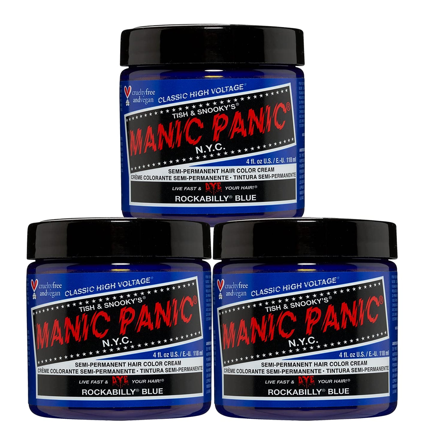 MANIC PANIC Classic Rockabilly Blue Semi Permanent Hair Color - True Neutral Blue Hair Dye for Women & Men That Lasts 4-6 Weeks - Vegan, Ammonia