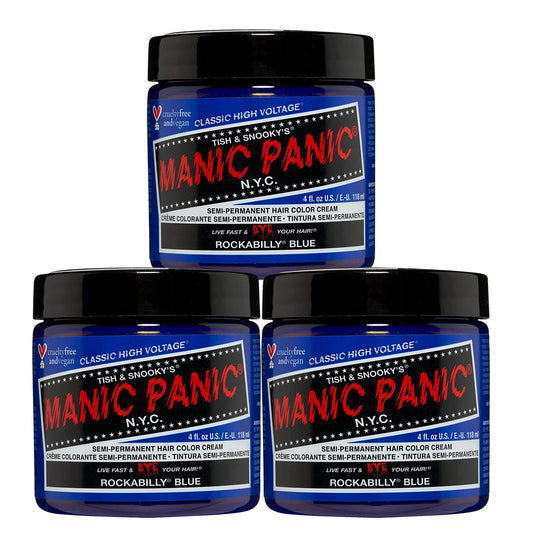 MANIC PANIC Classic Rockabilly Blue Semi Permanent Hair Color - True Neutral Blue Hair Dye for Women & Men That Lasts 4-6 Weeks - Vegan, Ammonia