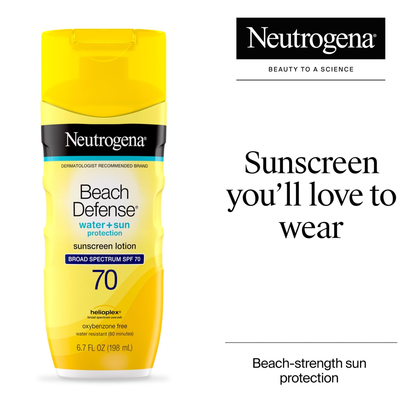 Neutrogena Sunscreen Lotion Beach Defense SPF 70, Face & Body Sunscreen, Broad Spectrum, Fast Absorbing, 6.7 Fl Oz, Water Resistant 80 Min, Oil-Free