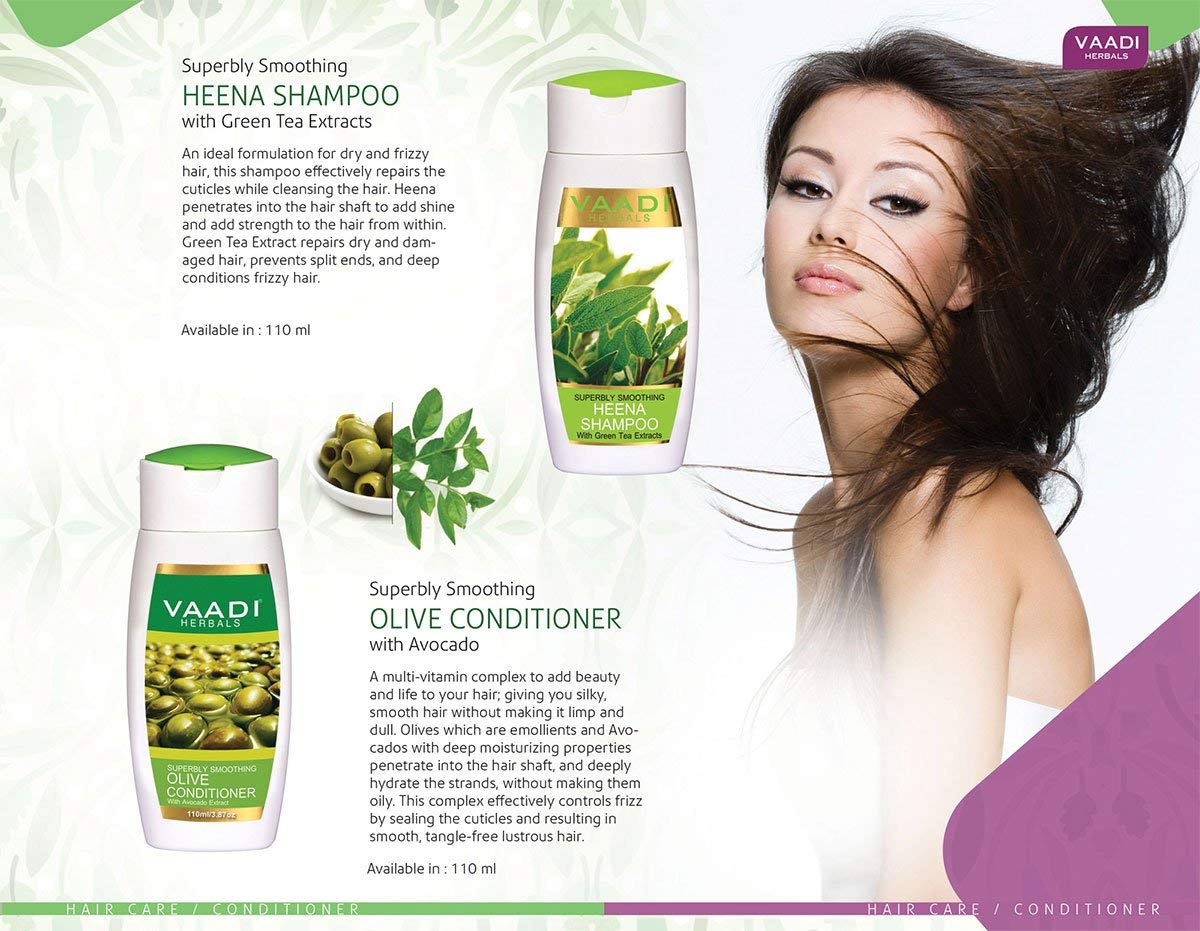 Vaadi Herbals Superbly Smoothing Heena Shampoo, 110ml with Olive Conditioner, 110ml