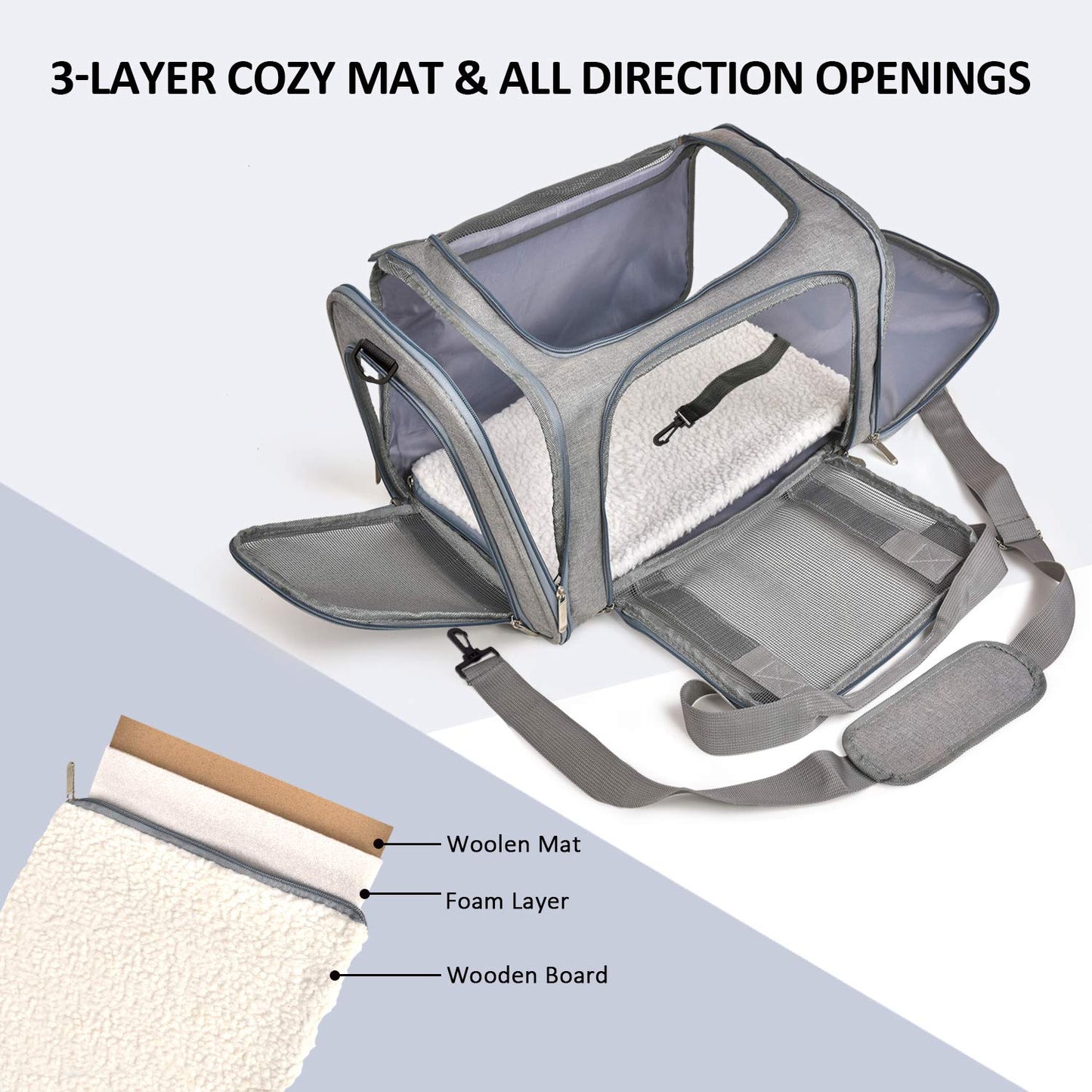 Henkelion TSA Approved Pet Carrier – Soft, Collapsible Travel Bag for Small Dogs & Cats up to 15lbs, Waterproof, Grey