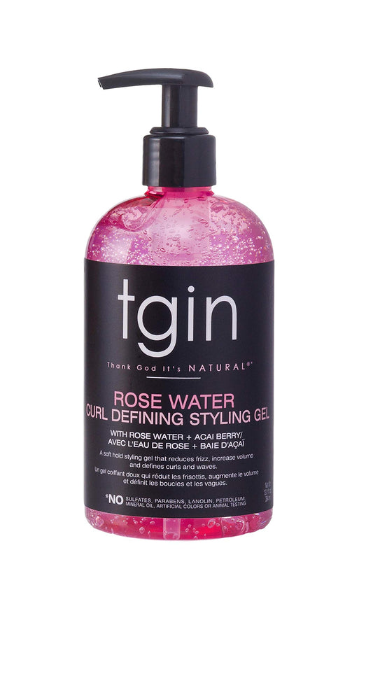 tgin Rose Water Curl Defining Styling Gel - Lightweight Hair Gel for Soft, Defined Curls - Curly Hair Products for Frizz Reduction & Volume Boost - No