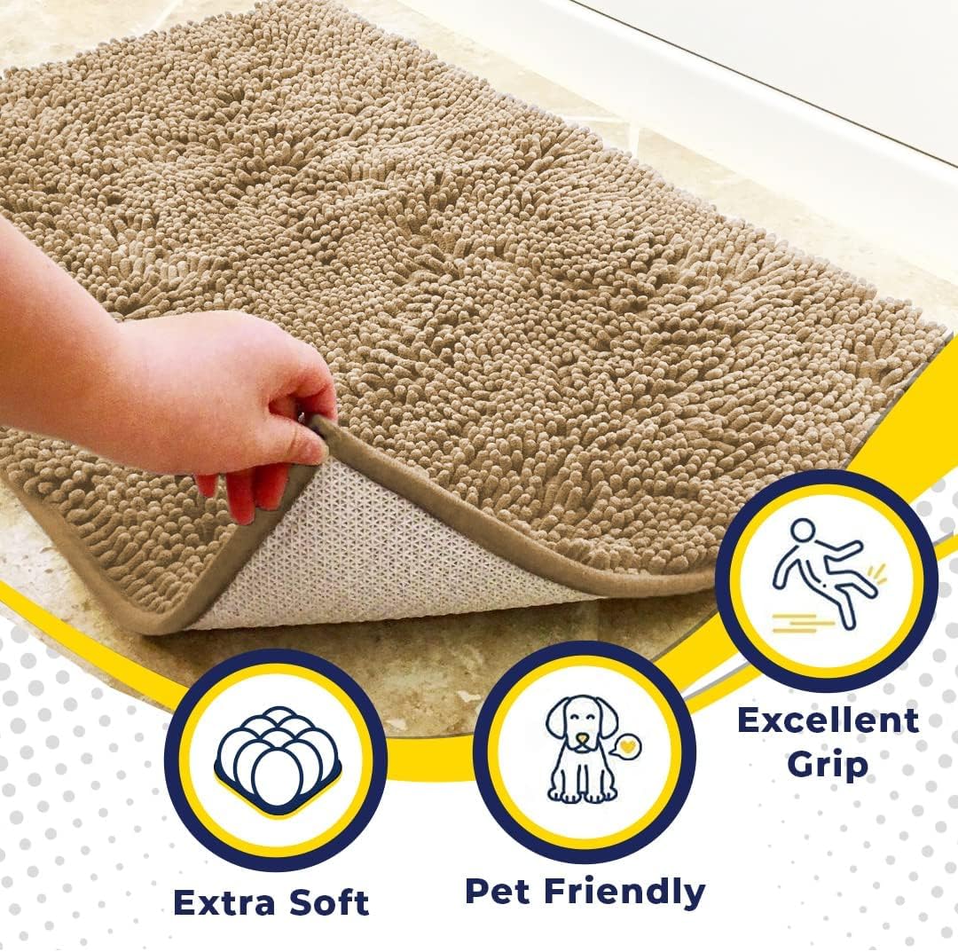 Muddy Mat® 4-Piece Beige Medium 30"X19" AS-SEEN-ON-TV Highly Absorbent Microfiber Door Mat, Bath Mat and Pet Rug, Non slip Thick Washable, Soft…