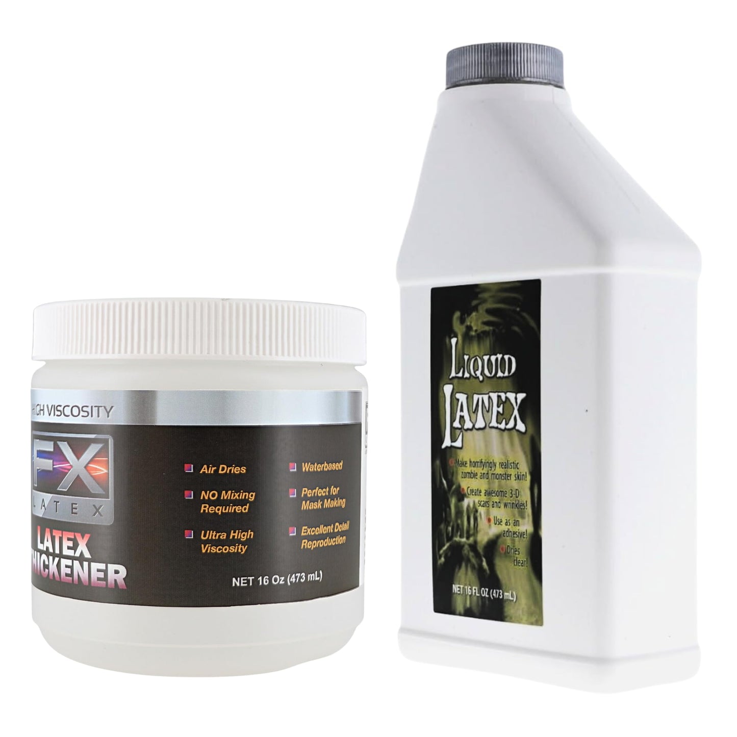 Liquid Latex and Latex Thickener Kit - Professional Grade for SFX, Cosplay, Mold Making, Face & Body Art - Dries Fast, Flexible Finish - 16 fl oz