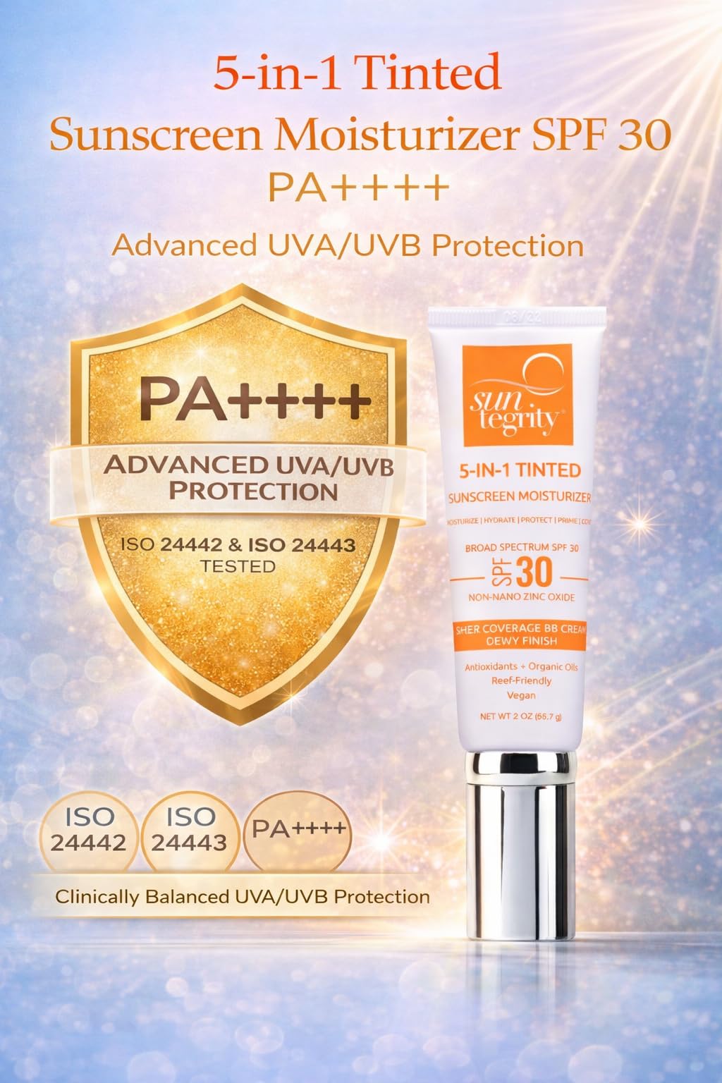 Suntegrity Tinted 5 in 1 Mineral Sunscreen for Face (SPF 30-2 oz) - Light | BB Cream Moisturizer with Physical UVA/UVB Broad Spectrum Protection |