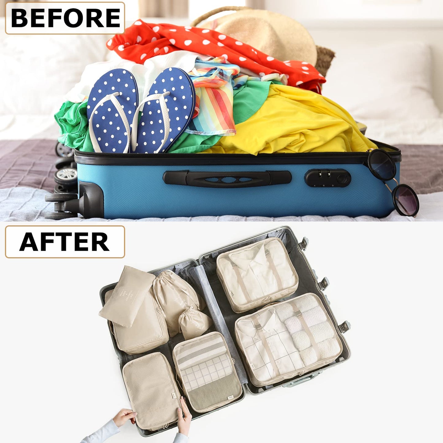 LANSKLBD 8-Piece Packing Cubes Set for Suitcases, Travel Luggage Organizers with Shoe, Toiletry & Laundry Bags, Essentials Kit