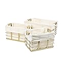 happimess BSK3002D-3SET Callan Vintage Industrial Wire Metal Nesting Storage Baskets with Wood Handles and Fabric Liner for Shelves, Cabinets…