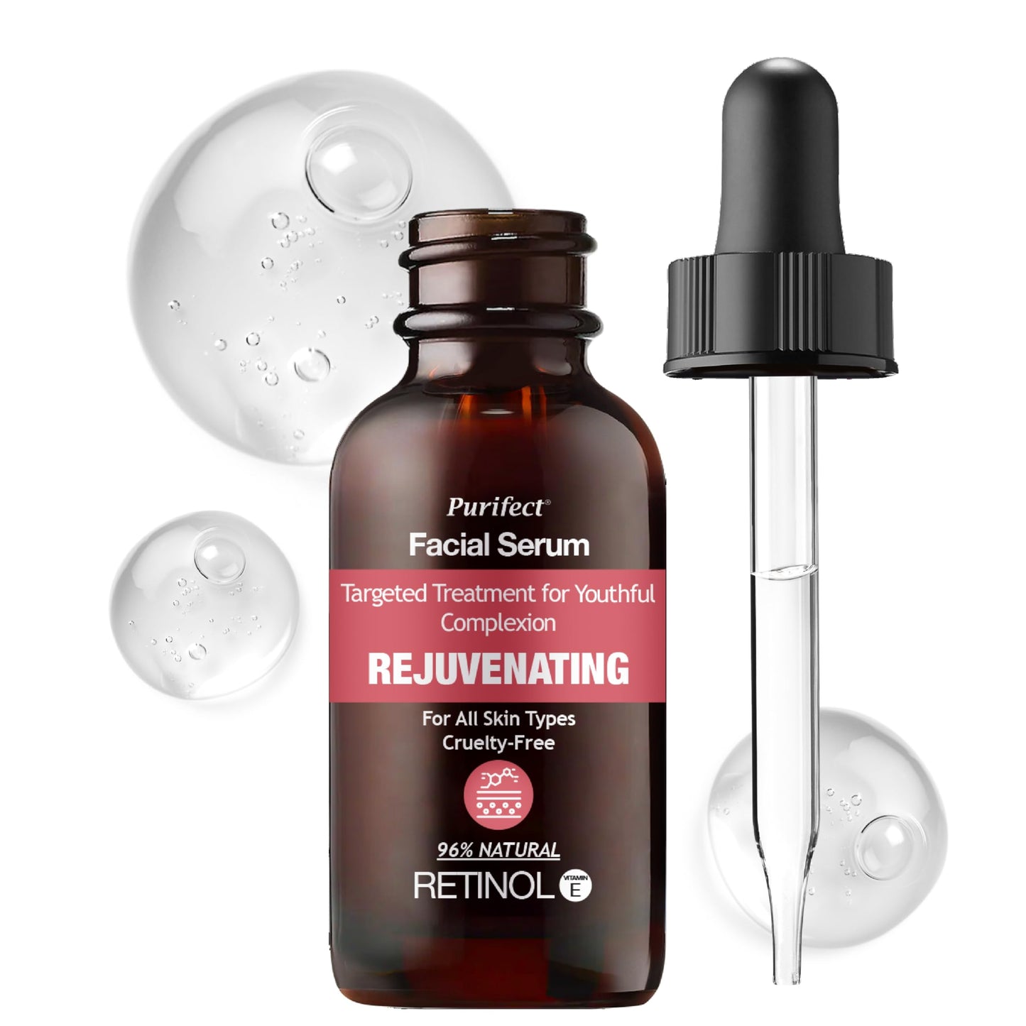 Purifect Retinol Rejuvenating Facial Serum for Anti-Aging - Helps Wrinkles & Dark Spots with Vitamin E & Arginine, Targets Fine Lines, Improves