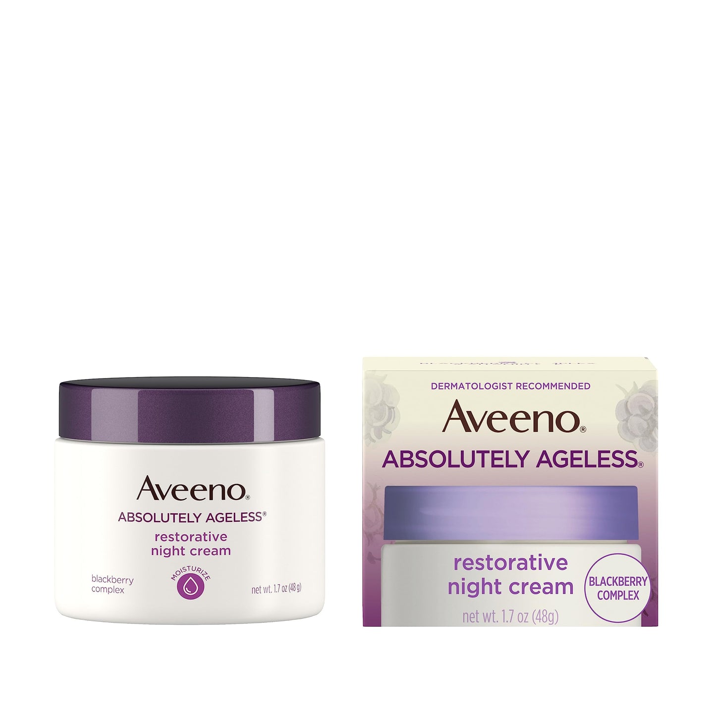 Aveeno Absolutely Ageless Restorative Night Cream Face & Neck Moisturizer with Antioxidant-Rich Blackberry Complex, Vitamin C & E, Hypoallergenic