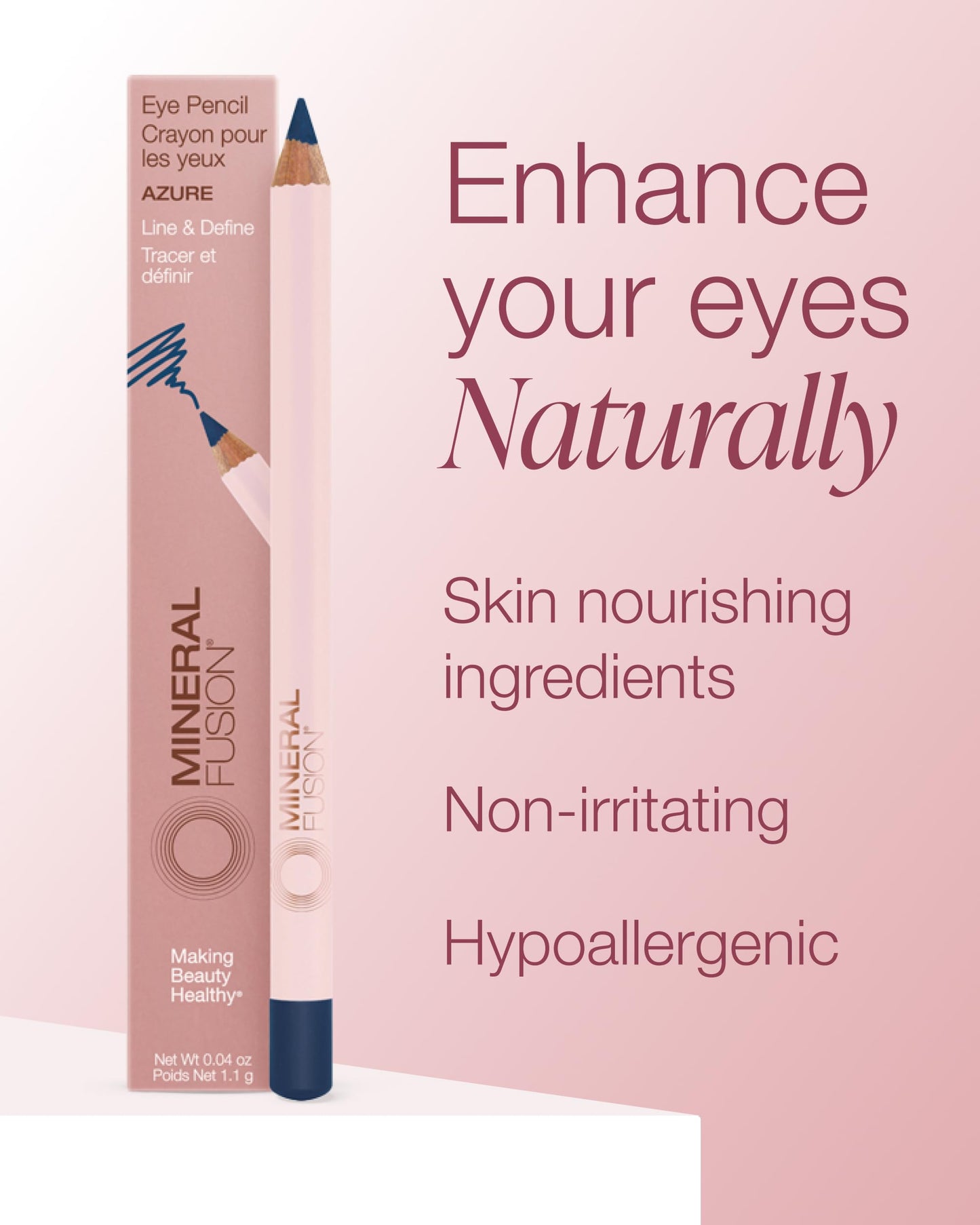 Mineral Fusion Eye Pencil (Navy Blue - Azure) - Eyeliner with Soothing Chamomile, Meadowfoam & Vitamin E - Smooth & Long Lasting, Hypoallergenic