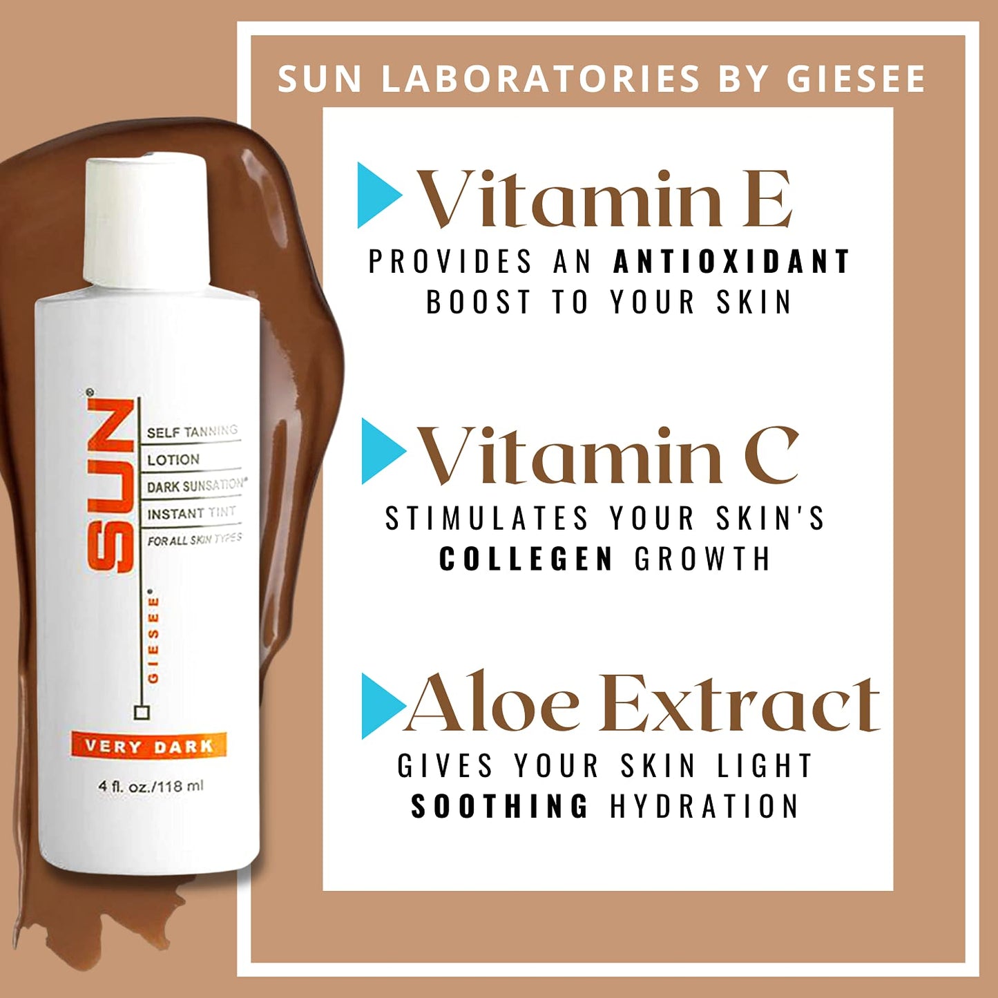 Sun Laboratories By Giesee Dark Sunsation Sunless Tanning Lotion 4 oz - Fragrance-Free, Non-Toxic, Organic Tanning Lotion, Dark Self Tanner, Natural