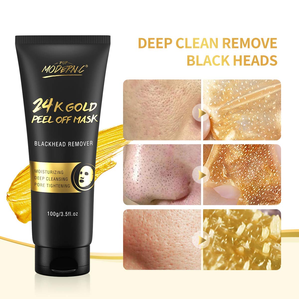 Blackhead Remover Mask, 24K Gold Peel Off Mask, Gold Facial Mask Anti-Aging, Deep Cleansing, Reduces Fine Lines? Wrinkles Great for All Skin,