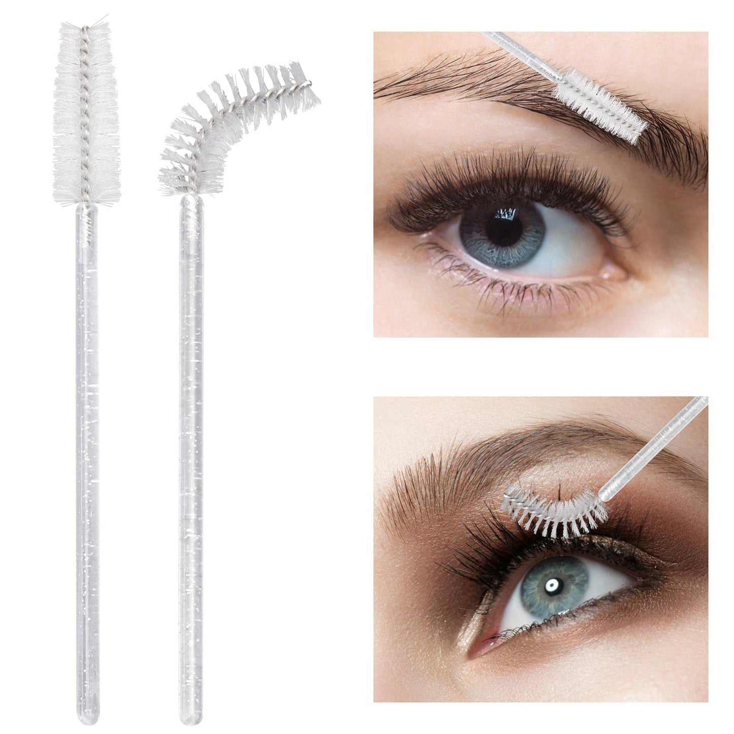 100 Pcs Disposable Mascara Wands, Crystal Eyebrow Spoolies Brush for Eyelash Extensions, Lash Brushes with Container (White) Beauty and Personal Care Tbestmax