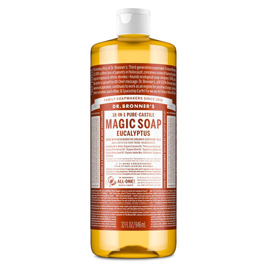 Dr. Bronner's Pure-Castile Magic Soap Liquid (Eucalyptus, 32 Ounce) - Made with Regenerative Organic Certified Oils, 18-in-1 Uses: Face, Body, Hair Beauty & Personal Care Dr. Bronner's