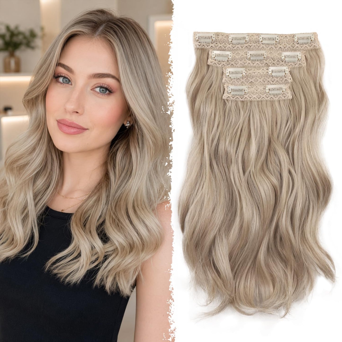 Ash Blonde Hair Extensions - 14 Inch Wavy Synthetic Clip in Hair Extensions For Women And Girls (Color: Ash Blonde Mix Beige Blonde) Beauty and Personal Care ZQIAN BEAUTY Default Title
