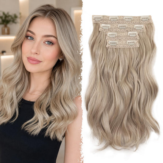 Ash Blonde Hair Extensions - 14 Inch Wavy Synthetic Clip in Hair Extensions For Women And Girls (Color: Ash Blonde Mix Beige Blonde) Beauty and Personal Care ZQIAN BEAUTY Default Title