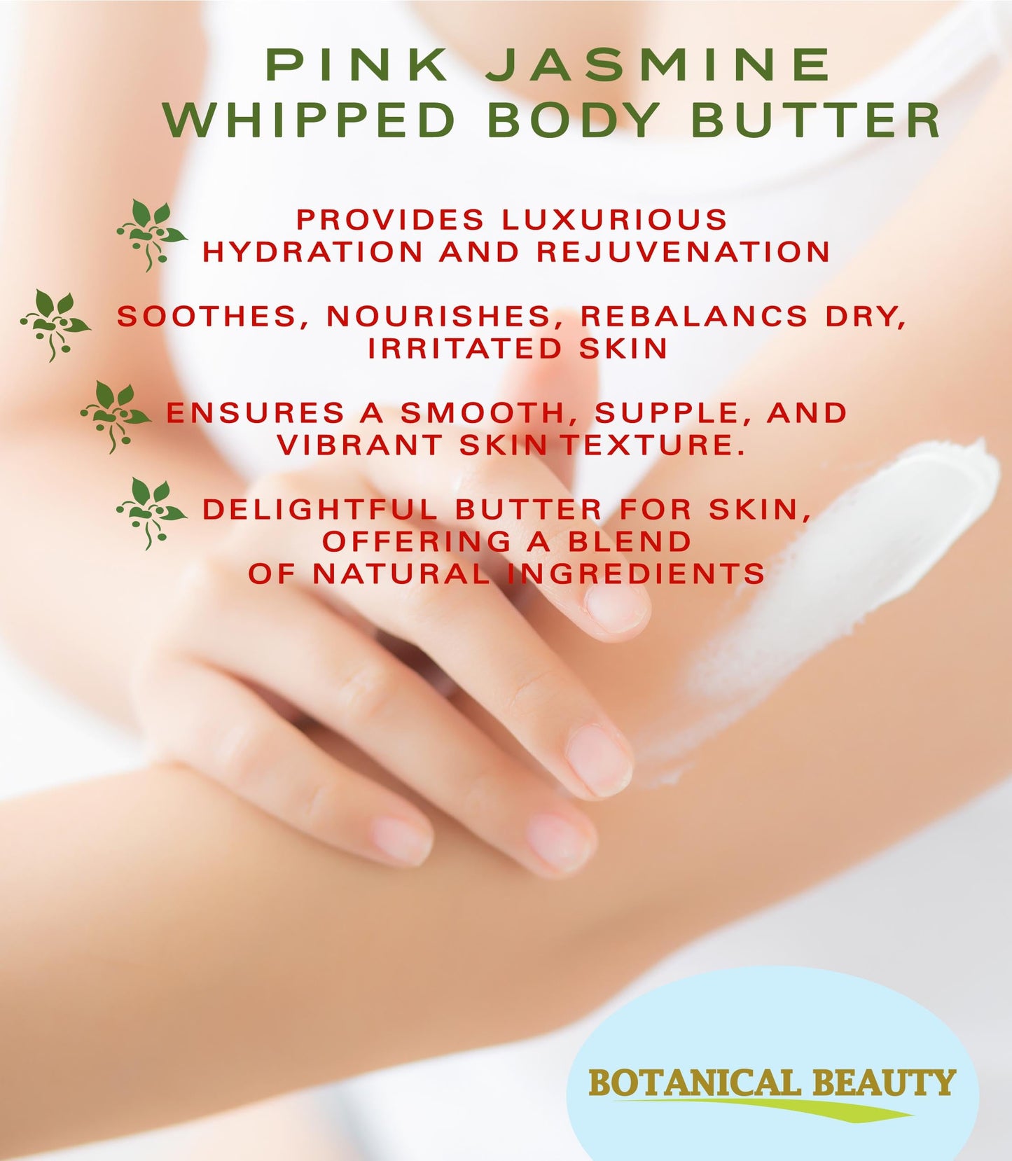 Botanical Beauty PINK JASMINE WHIPPED BODY BUTTER with Shea Butter, Cocoa Butter, Coconut Oil for All Skin Types, for Dry, Sensitive Skin