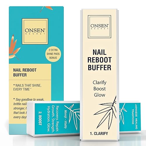 Onsen Secret Professional Nail Buffer Block | 4-Way Buffing for Natural Shine & Healthy Natural Nails - Includes 2 Extra Shine Pads, Salon-Quality