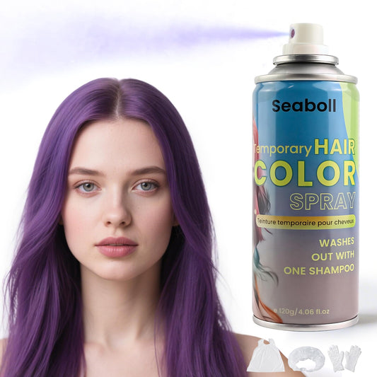 Purple Hair Spray, Seaboll Temporary Hair Color Spray for Kids Women Men-4.06 oz-Safe Non Sticky Washable One Day Hair Dye Spray,Disposable