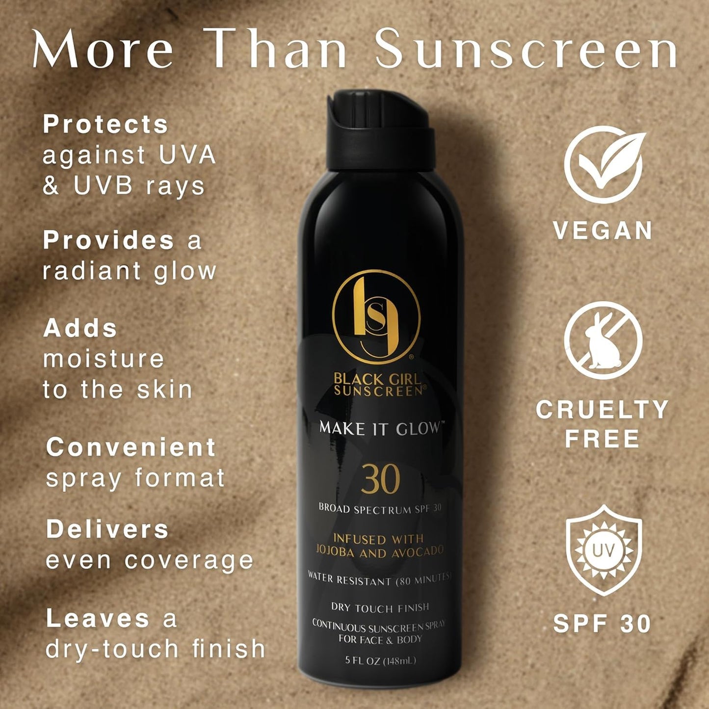 Black Girl Sunscreen Make it Glow Sunscreen Spray for Face & Body- SPF 30, Skin Protection for Travel & Beach, Water Resistant for 80 minutes, Ultra Beauty and Personal Care BLACK GIRL SUNSCREEN