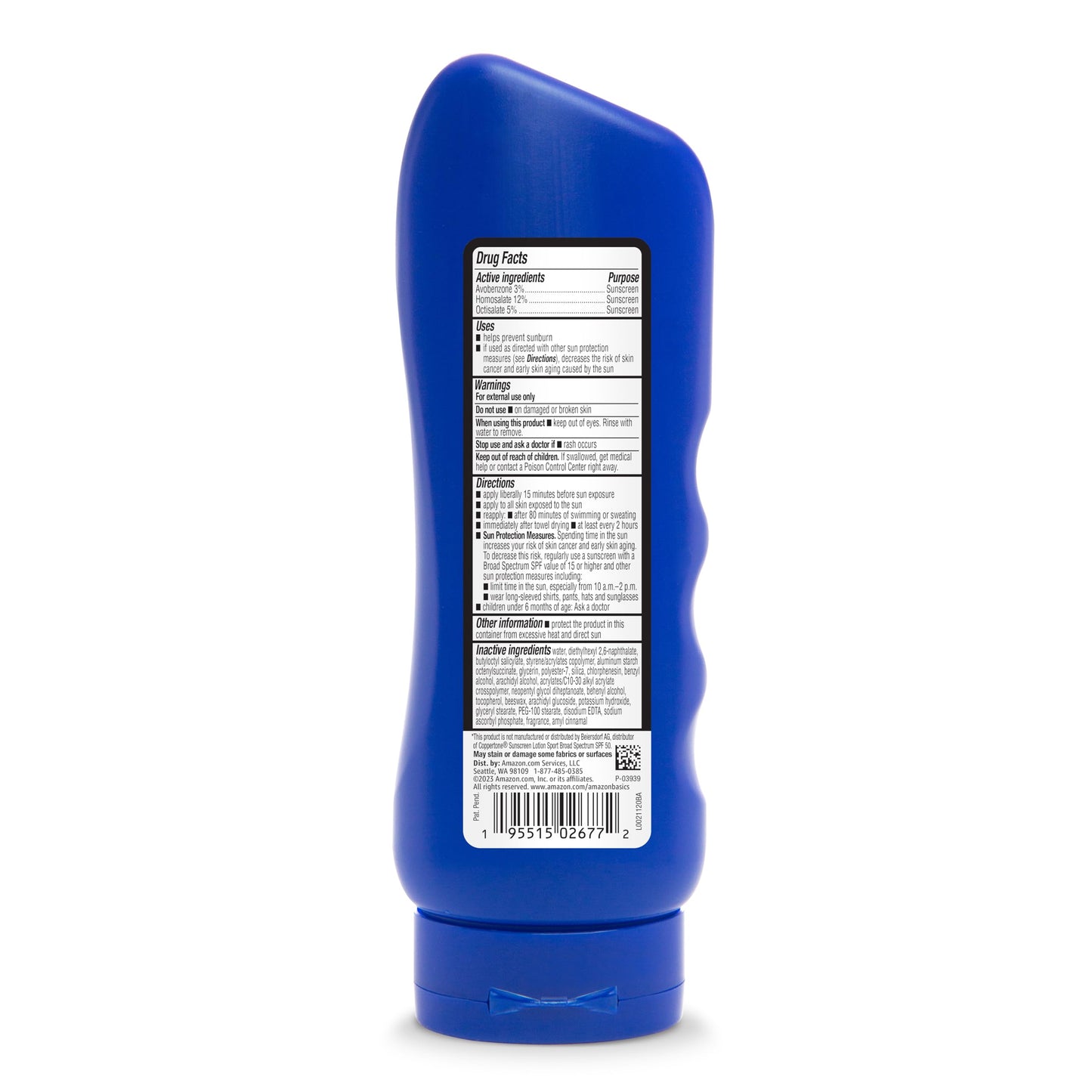 Amazon Basics Sport Sunscreen Lotion SPF 50, Water Resistant (80min), Formulated without Octinoxate & Oxybenzone, Broad Spectrum UVA/UVB Protection