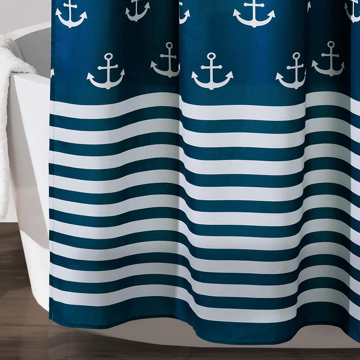 Lush Decor Shower Curtain, Beach-Themed Bathroom Accessories (Navy Blue, Anchor Print) 72" x 72"