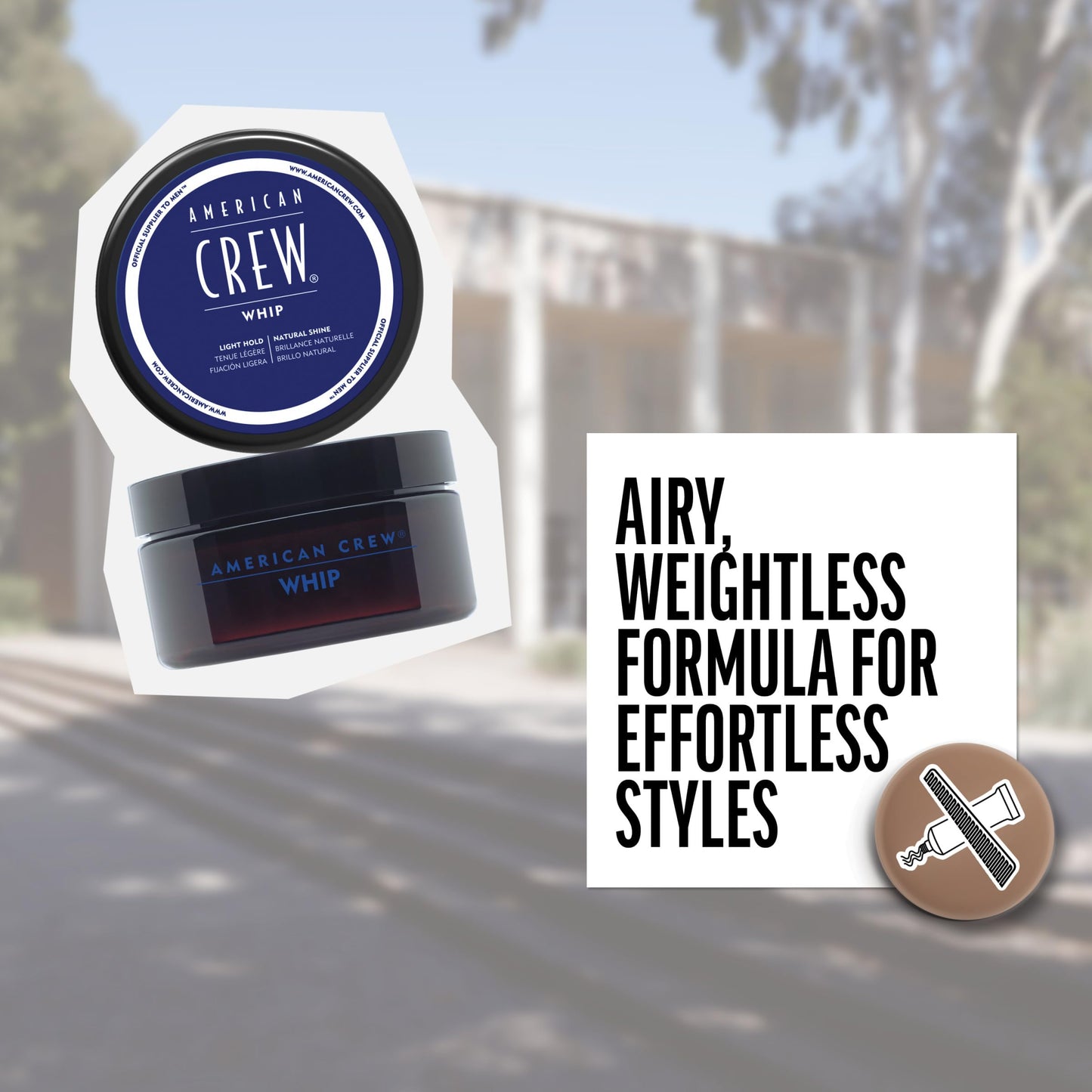 American Crew Men's Whip Styling Cream, Like Hair Gel with Light Hold & Natural Shine, Stocking Stuffer for Him, 3 oz