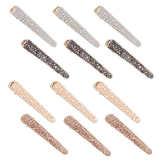 MIAO JIN 12 Pcs Rhinestone Pearls Alligator Hair Clips Duckbill Hairpins for Women's and Girls Hair Accessories